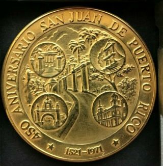 Puerto Rico 1971 Medalla 450 Aniv.  Fundacion Ciudad Sj,  Rara,  Laminado Oro