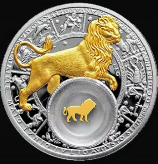 2013 Belarus 20 Rubles Zodiac Leo Gold Gilded 1oz.  925 Proof Silver Coin