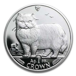 1989 Isle Of Man Persian Cat Coin 1 Oz Silver Proof &