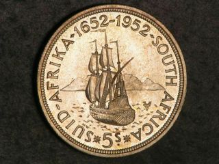 South Africa 1952 5 Shillings Ship Silver Crown Choice Proof
