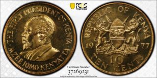 1977 Kenya 10 Cent Pcgs Sp65 - Extremely Rare Kings Norton Proof