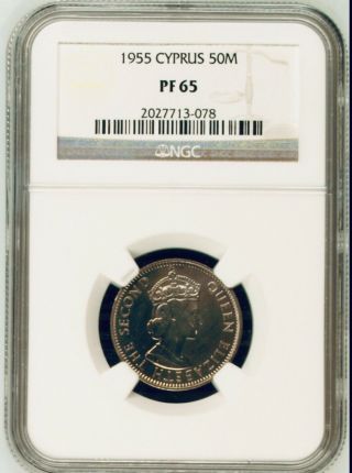 Cyprus Elizabeth Proof Coin 50 Mils 1955 Ngc Pf65