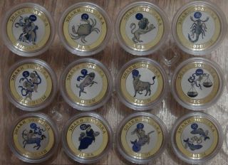 Russia Set Of 12 Coins 10 Rubles 2014 Signs Of The Zodiac Unc.  Coins In Capsules