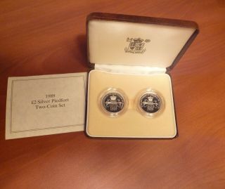 1989 United Kingdom 2 Pound.  925 Silver Proof Piedfort Two - Coin Set With