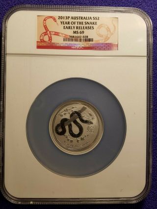 2013 - P $2 Australia Year Of The Snake 2 Oz.  Silver Early Release Ngc Ms69 041