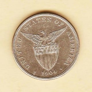 Philippines 50 Centavos (fifty) 1904 - S Silver Coin,  Pilipinas Almost Unc