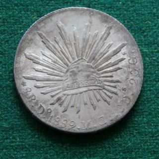 1889 Mexico Silver 8 Reales Mexican Do Mc Durango Coin Caps & Rays Unc