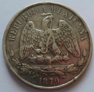 1870 Mexico Un Peso Silver Libertad Coin,  Vintage Mexican (121028n)