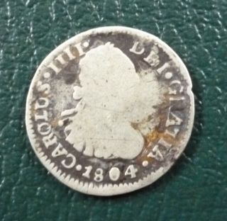 Chile Silver Coin 1/2 Real,  Km57 F,  1804 (santiago)