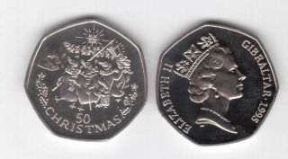Gibraltar - 50 Pence Unc Coin 1995 Year Christmas Km 336 Penguins