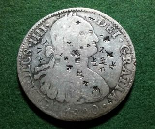 Mexico - 1800 Fm Charles Iiii Silver 8 Reales Crown - Chopmarks - Fine