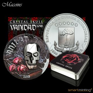 Crystal Skull Vanity 2017 Equatorial Guinea 1000 Francs 1 Oz 999 Silver Coin