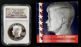 2014 Bvi,  John F.  Kennedy Ultra High Relief $10 Silver,  Ngc Pf 69 Ultra Cameo