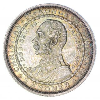 1906 Denmark 2 Kroner - Silver World Coin - 15.  2 Grams 216 2