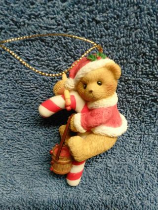 Cherished Teddies Ornament 2005 Bear With Paint & Candy Cane Carlton Cards Exc.