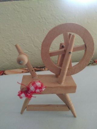 Spinning Wheel Miniature Dollhouse Natural Wood