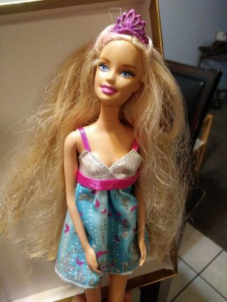 1998 Mattel Barbie Doll Rooted Extra Long Blonde Hair With Dress And Tiara
