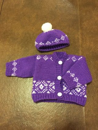 Handmade Knitted Pompom Hat And Sweater Fits American Girl And 18 Inch Dolls