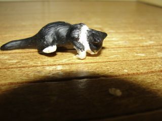 Dollhouse Miniature Black & White Ceramic Cat Signed Artist Piece