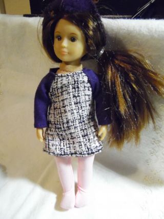 Maison Joseph Battat Lori by Og Brown hair w dress Pink tights brown hat 7” Doll 3