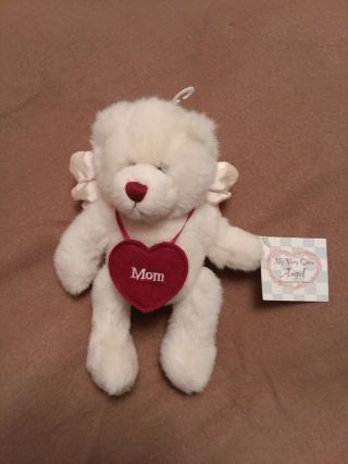 2001 Ganz My Very Own Angel Plush Bear W/removable " Mom " Heart Tag.