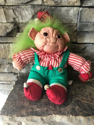 Troll Doll By International Silver 8” Green Hair Brown Eyes Elf For Christmas