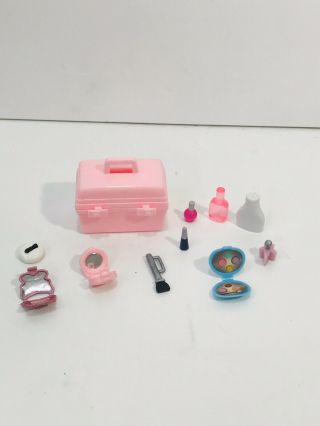 Mattel Barbie Doll Size Pink Cosmetic Case Box With Accessories