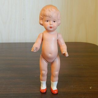 Vintage Mini 6 " Composition Doll W/molded Hair & Shoes,  Jointed Arms & Legs