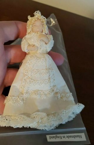 Dollhouse Miniature Artisan Signed Handmade England Sculpt Doll Christening Gown