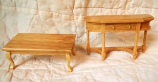 Miniature 1:12 Doll House Wood Coffee Table & Side Table W/drawer