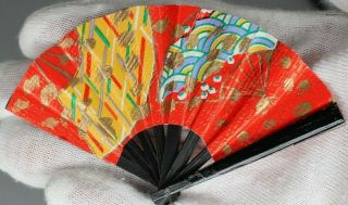 Asian Pleated Fan For Doll 11.  5 - 15 ",  Red & Gold Accessory,  3.  75 X 2.  25 "