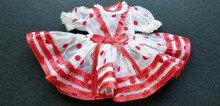 Vintage Shirley Temple Doll Dress Fits 12 " Doll Red Polka Dot Factory Made