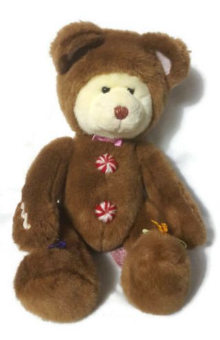 Russ Cookie 13 " Teddy Bear Peppermint Buttons Gingerbread Costume Christmas
