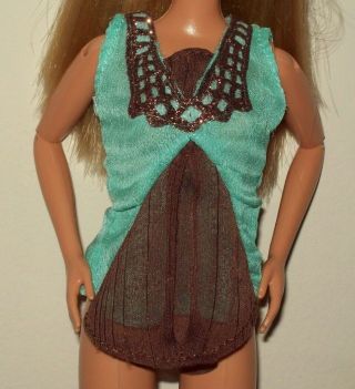 Barbie Doll Clothes Teal Brown Top Blouse Shirt Sparkles T29