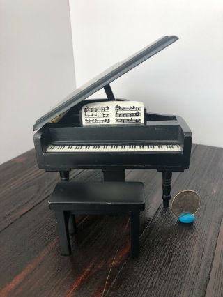 1:12 Dollhouse Miniature Black Wooden Grand Piano With Stool