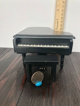 1:12 Dollhouse Miniature Black Wooden Grand Piano with Stool 3