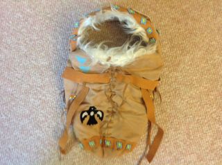 Native American Doll Carrier With Fur And Bead Accents
