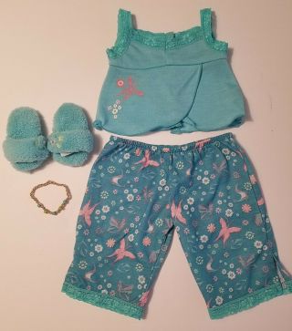 Retired American Girl Doll Blue Pajama Set With Slippers And Ankle Bracelet