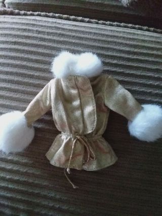 Barbie Gold Lame Coat Jacket White Furry Cuffs And Neck