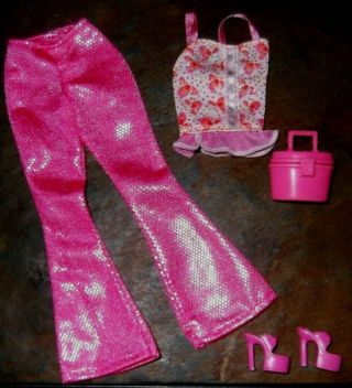 Barbie Doll Clothes - Pink Pants,  Sparkly Top,  Shoes,  Purse