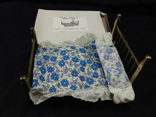 Vintage Miniature Dollhouse Brass Bed With Bedding Concord W/box