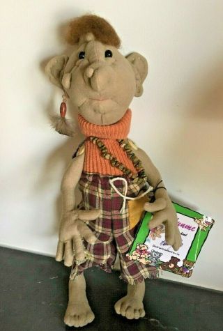 Handmade One Of A Kind Hand Sculpted Forest Troll Doll Boy - Hippie Plaid Shorts