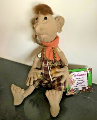 Handmade One of A Kind Hand Sculpted Forest Troll Doll Boy - Hippie Plaid Shorts 2