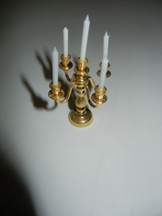 Dollhouse Miniature 1/12 scale Gold with White Candles Candlelabra nonworking 2
