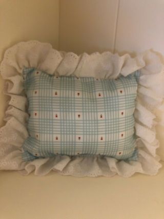 American Girl Doll Replacement Pillow Only Bedding Gingham Blue White Hearts