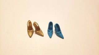Barbie Basics Model Muse Blue & Gold Pointy Toe Slingback Shoes Euc 2
