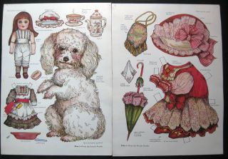 Victorian Pets.  " Petite The French Poodle ",  Cut - Out Paper Doll,  Plate 4 And 5