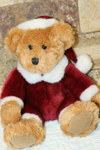 Russ Berrie Teddy Bear Kris Christmas Holiday Santa Claus 8 " Sitting Stocking Ha