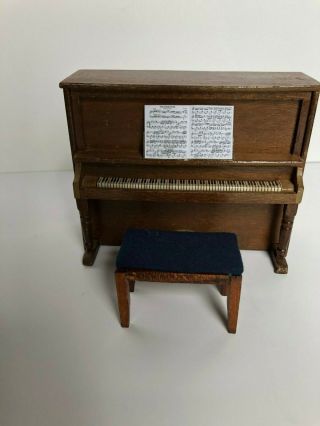 1:12 Scale Upright Piano With Bench Miniature Dollhouse Wood
