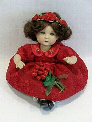 Marie Osmond Tiny Tots Porcelain Doll 5 1/2 Inches " American Classic Rose Bud "